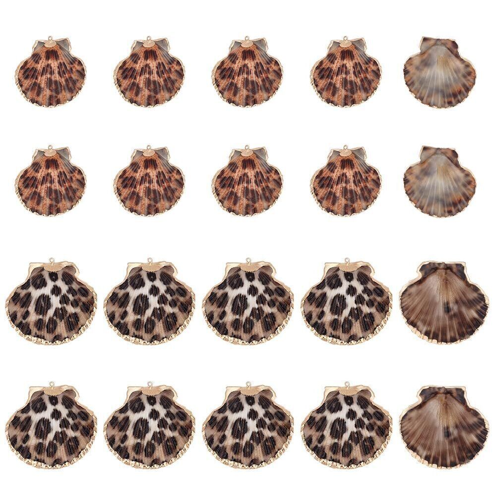 2264 20pcs Leopard Seashell Pendants Scallop Shell Pendant, 2 Colors